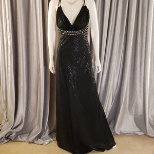 Midnight Black Shimmering Bejeweled Evening Gown